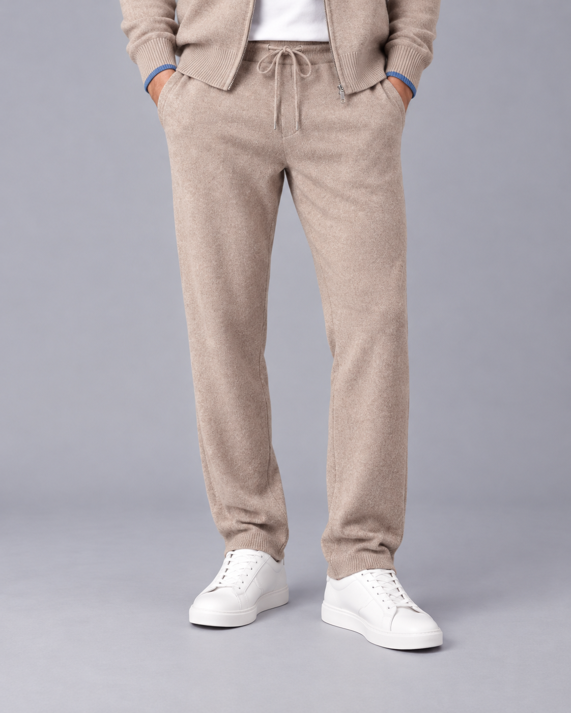 Men's 100% Merino Wool Tracksuit with Zip-Up Jacket and Drawstring Joggers