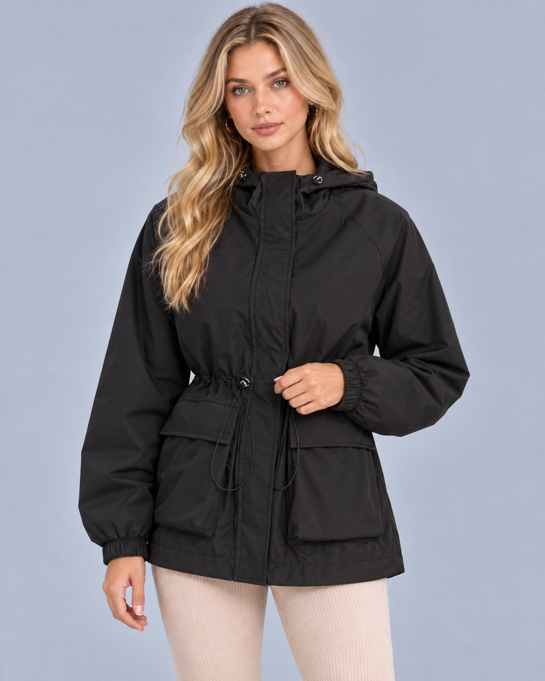 Women’s Hooded Rain Jacket | Water & Wind Resistant Drawstring Coat
