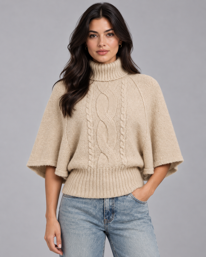 Women's Knitted Turtleneck Jumper | Sweater with Dropped Sleeves