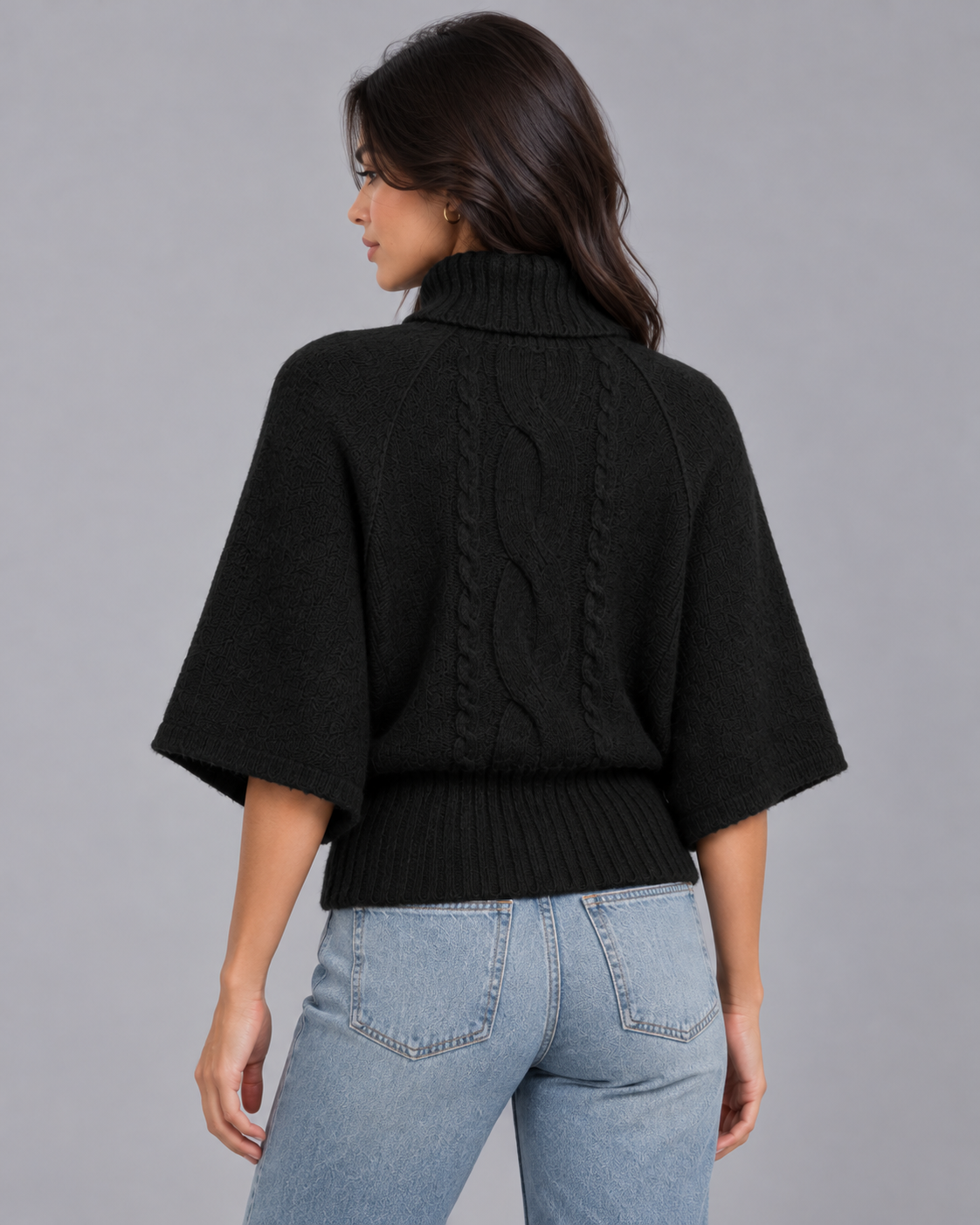 Women's Knitted Turtleneck Jumper | Sweater with Dropped Sleeves