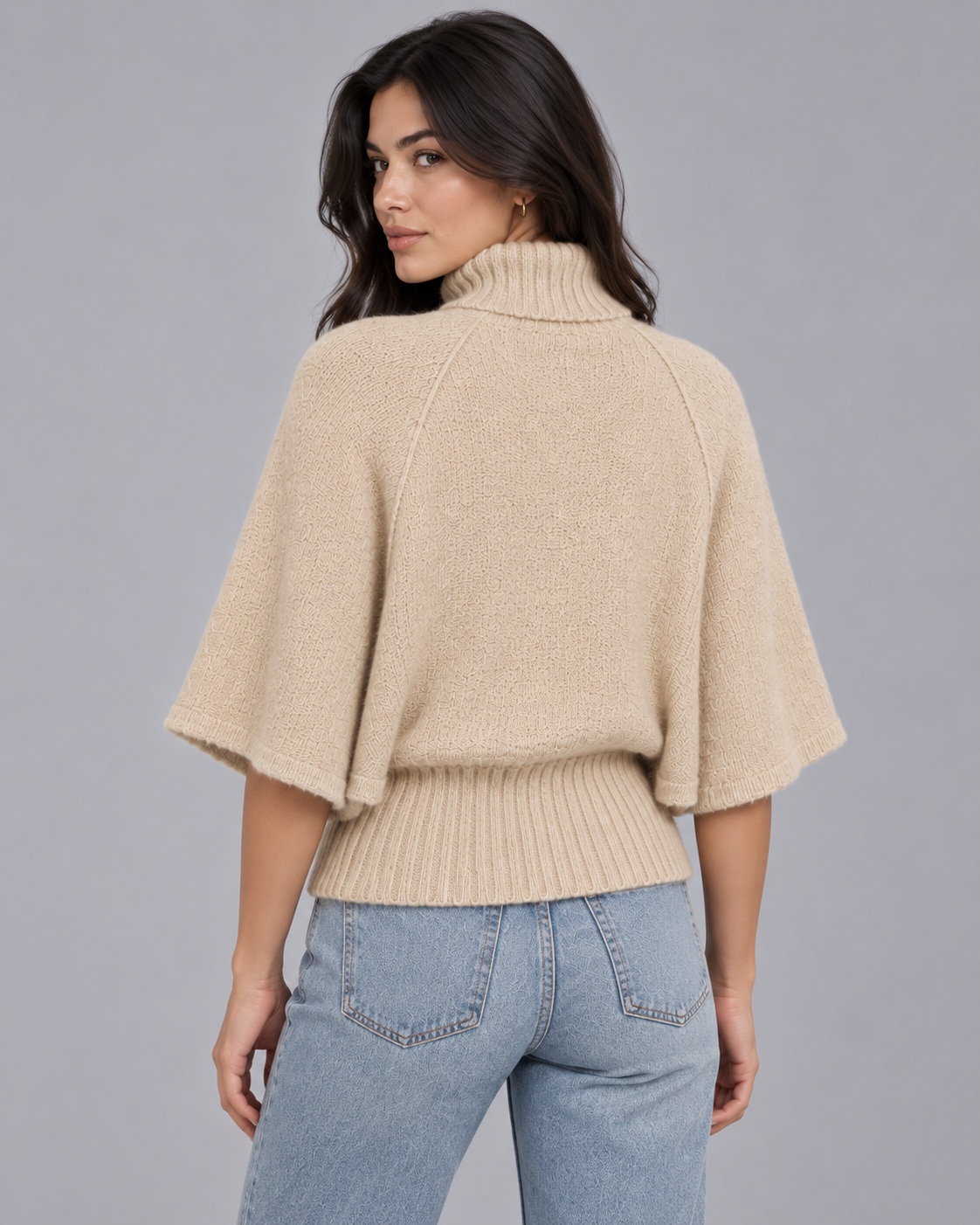 Women's Knitted Turtleneck Jumper | Sweater with Dropped Sleeves