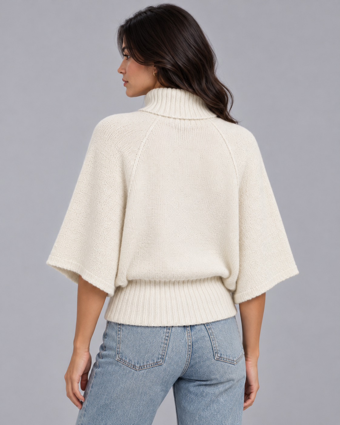 Women's Knitted Turtleneck Jumper | Sweater with Dropped Sleeves