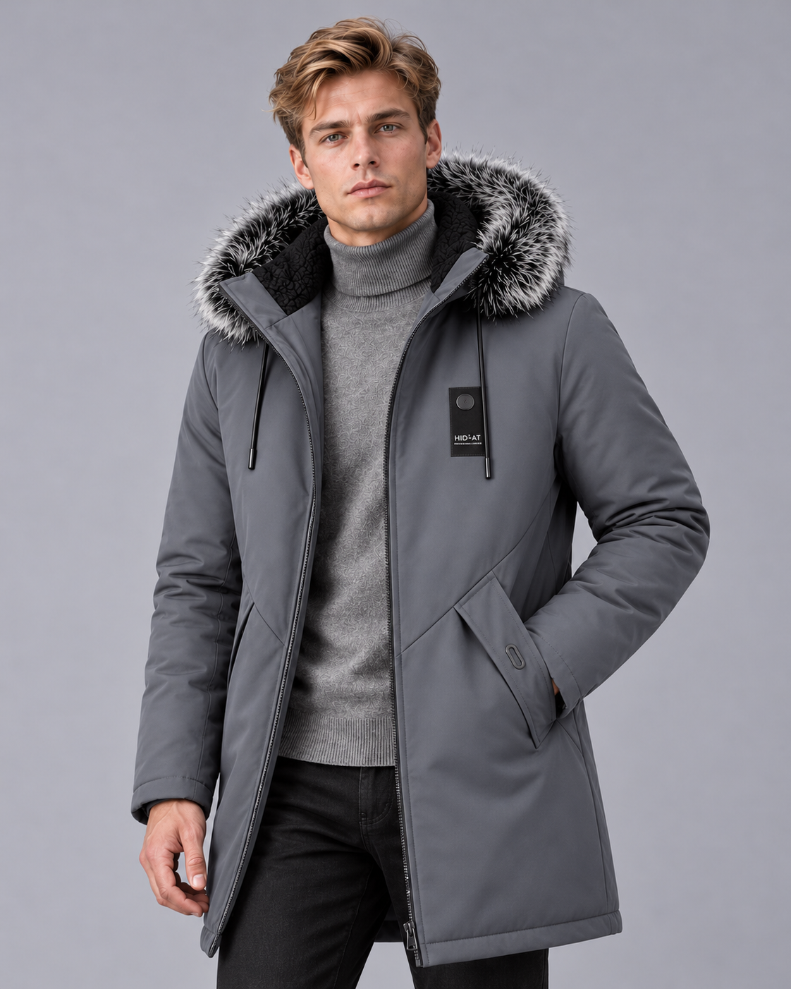 Men's Parka Long Jacket | Fleece Lined with Fur Hood