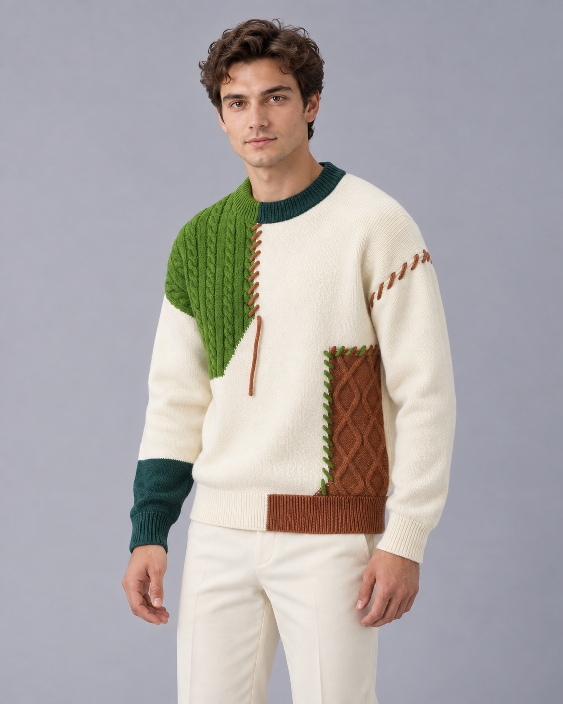 Men's Cable Knit Wool Crewneck Sweater | Soft Warm Jumper for Cool Days
