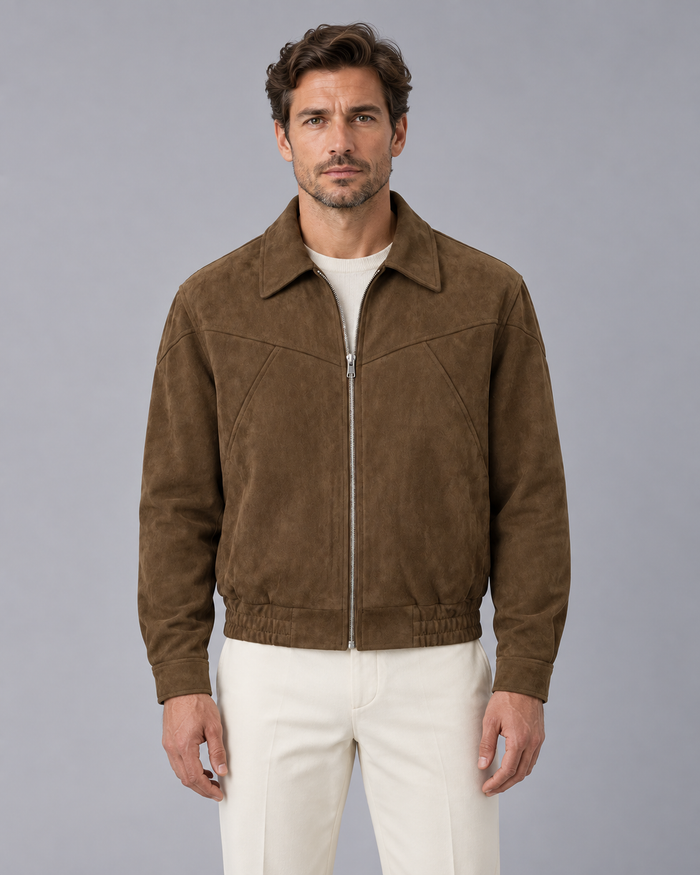 Men's Smooth Suede Bomber Jacket | Stylish Tailored Fit Winter Outerwear