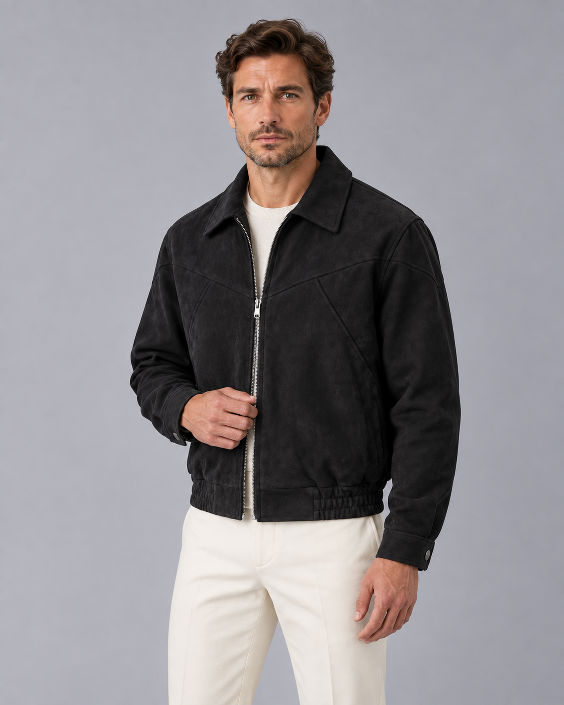 Men's Smooth Suede Bomber Jacket | Stylish Tailored Fit Winter Outerwear