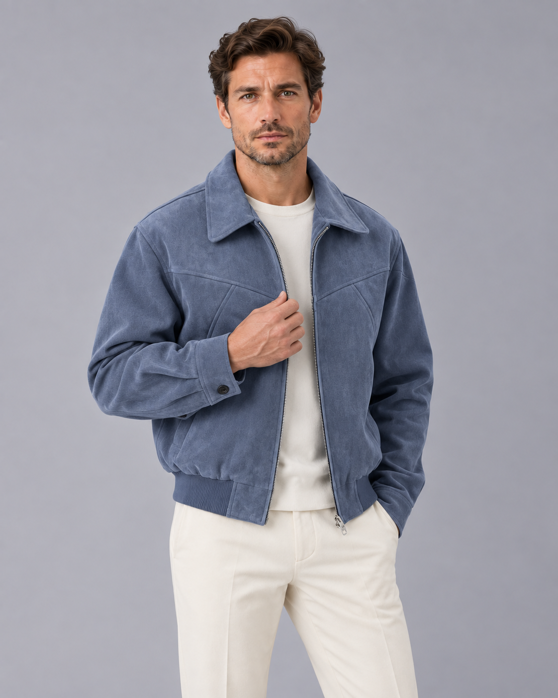 Men's Smooth Suede Bomber Jacket | Stylish Tailored Fit Winter Outerwear