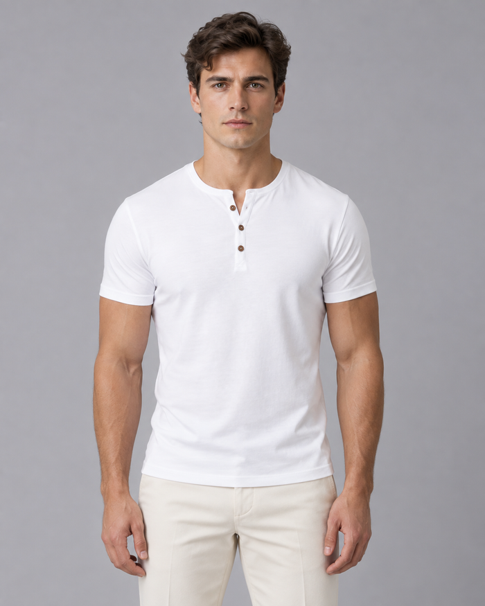 Men's Soft Cotton Henley T-Shirt | Short Sleeve Crewneck Top