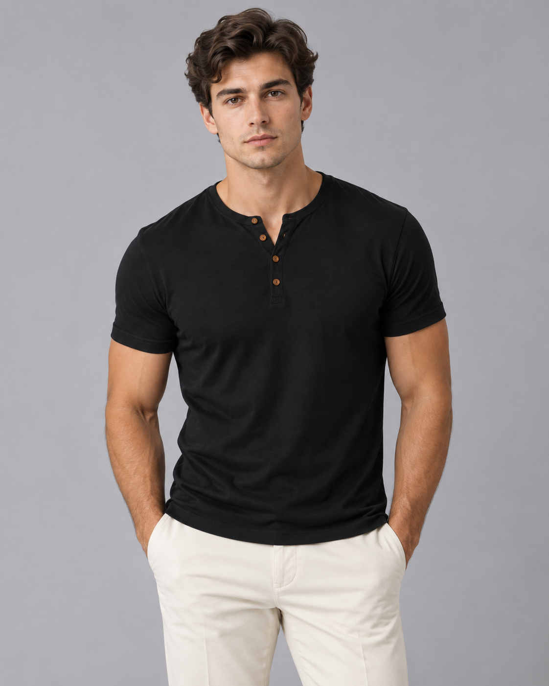 Men's Soft Cotton Henley T-Shirt | Short Sleeve Crewneck Top