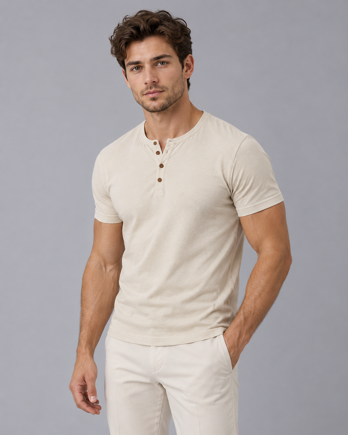 Men's Soft Cotton Henley T-Shirt | Short Sleeve Crewneck Top