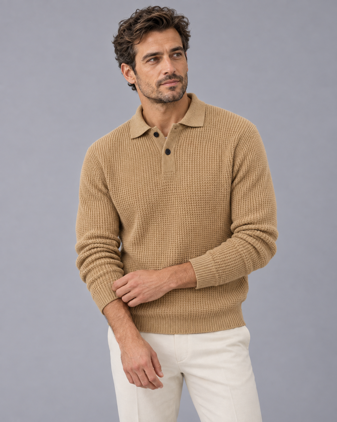 Men's Slim Fit Knit Sweater | Long Sleeve Jumper with Lapel Collar Design