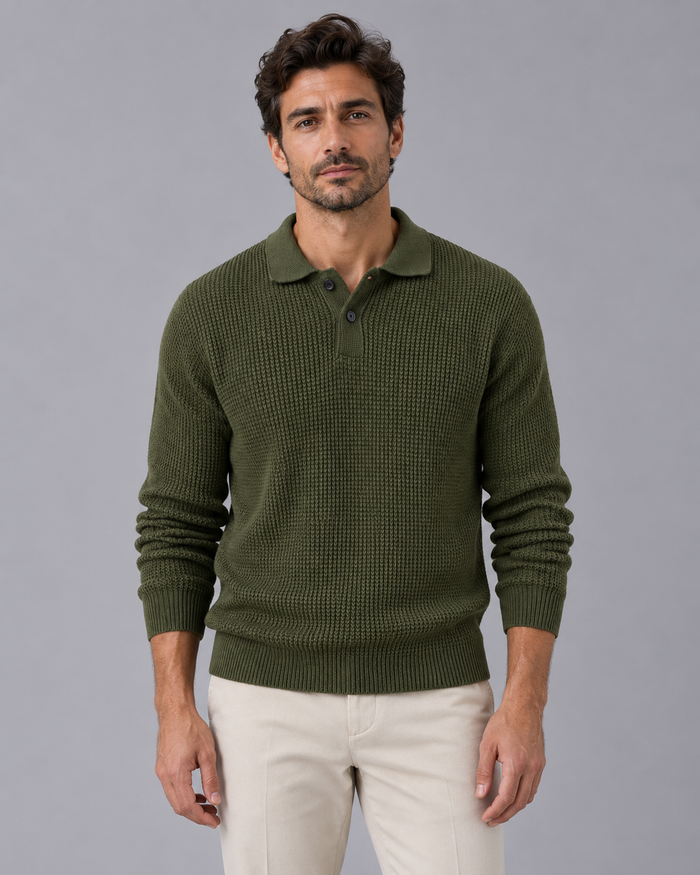 Men's Slim Fit Knit Sweater | Long Sleeve Jumper with Lapel Collar Design