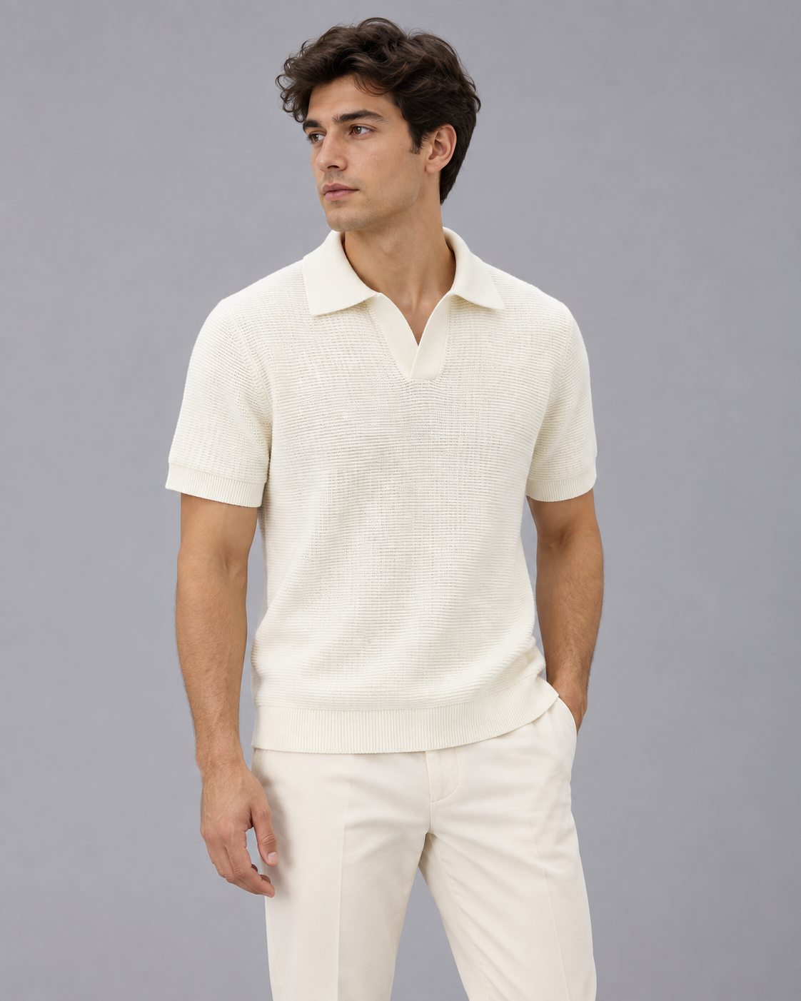 Men's Soft Knit Polo Shirt | Relaxed Open Collar Casual Top
