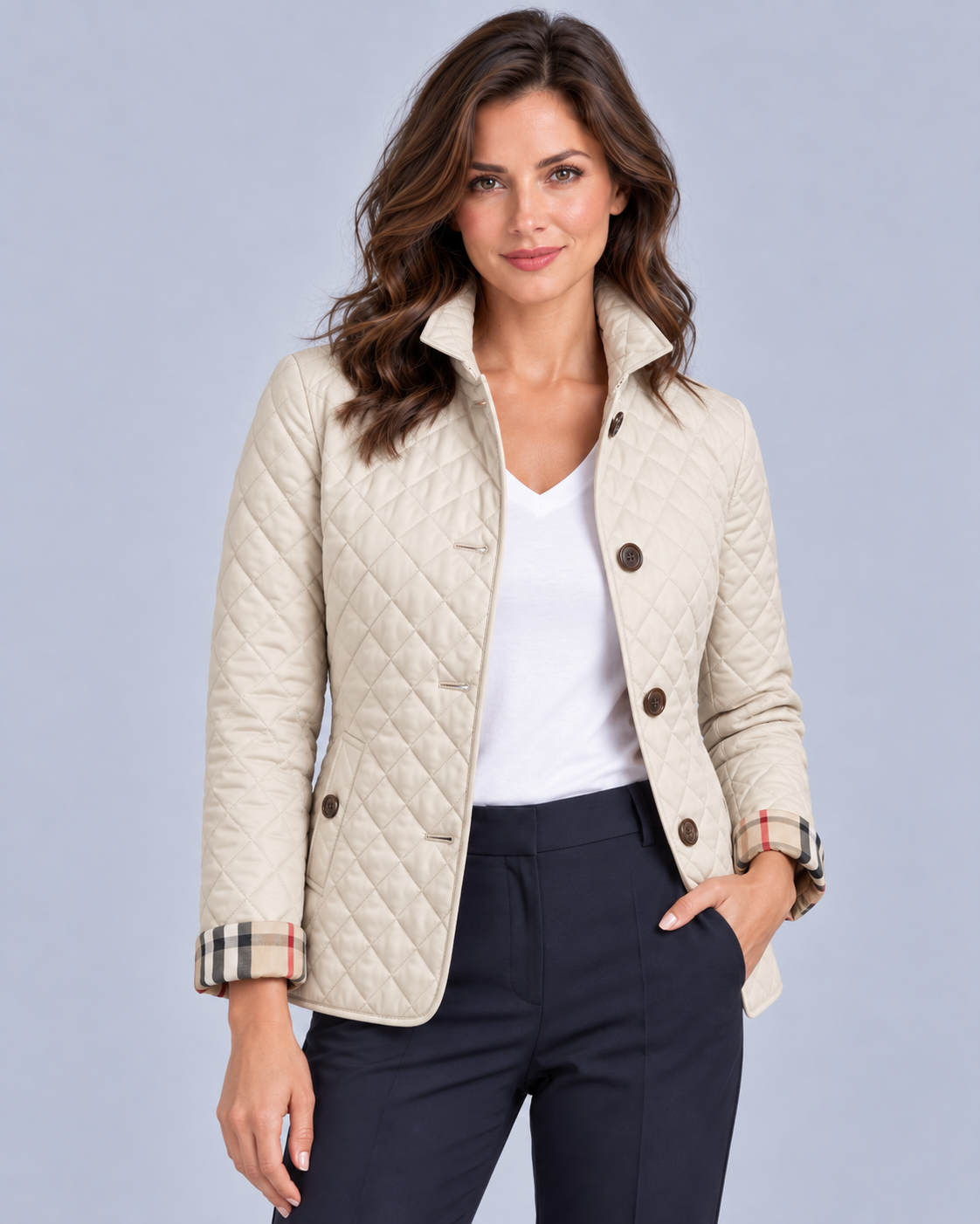 Women's Lightweight Quilted Jacket | Contrast Cuff Padded Coat