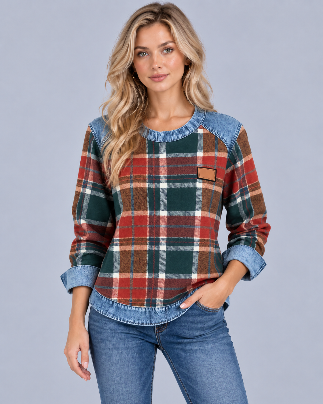 Women's Soft Cotton Sweatshirt | Stylish Patchwork Pullover