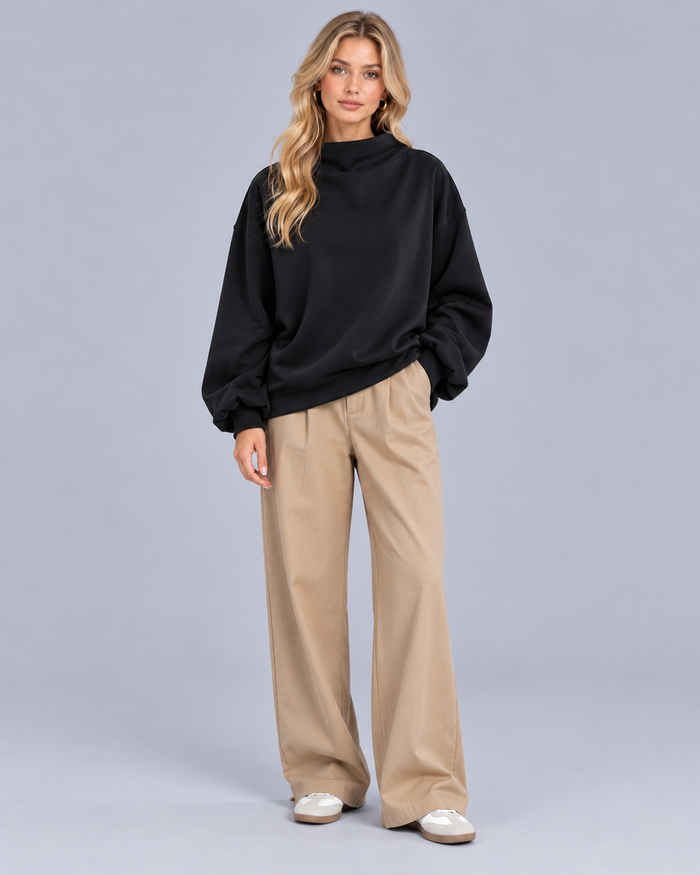 Women's High-Neck Knitted Jumper | Relaxed Fit Soft Sweater