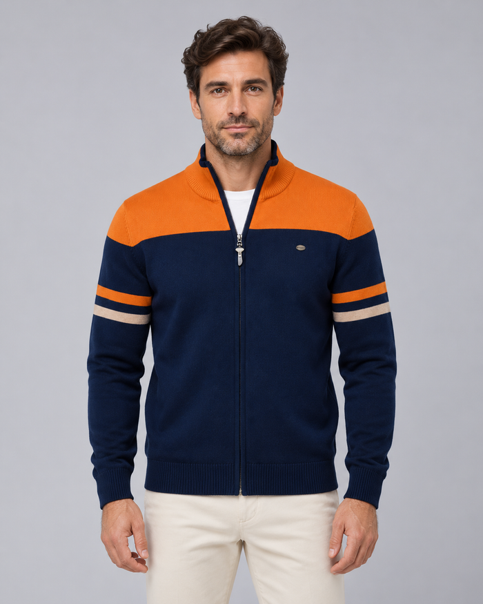 Men's Knitted Zip-Up Cardigan | Mock Neck Sweater