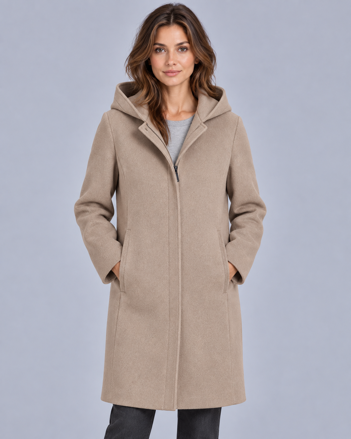 Women's 100% Pure Wool Hooded Coat | Full Zip Overcoat
