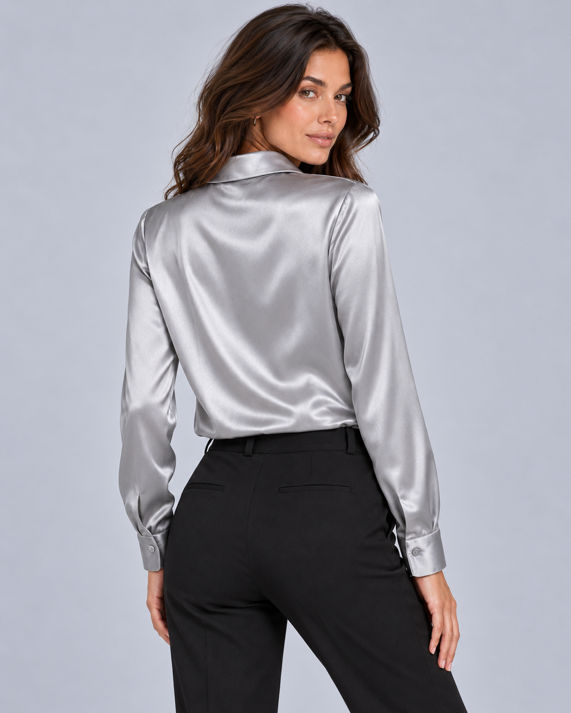 Women's Satin Blouse with Draped Neck