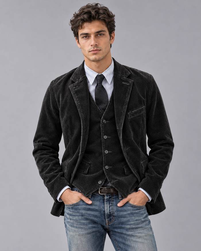 Men's Corduroy Jacket | Blazer Style, Notch Lapels, Button-Up, Flap Pockets
