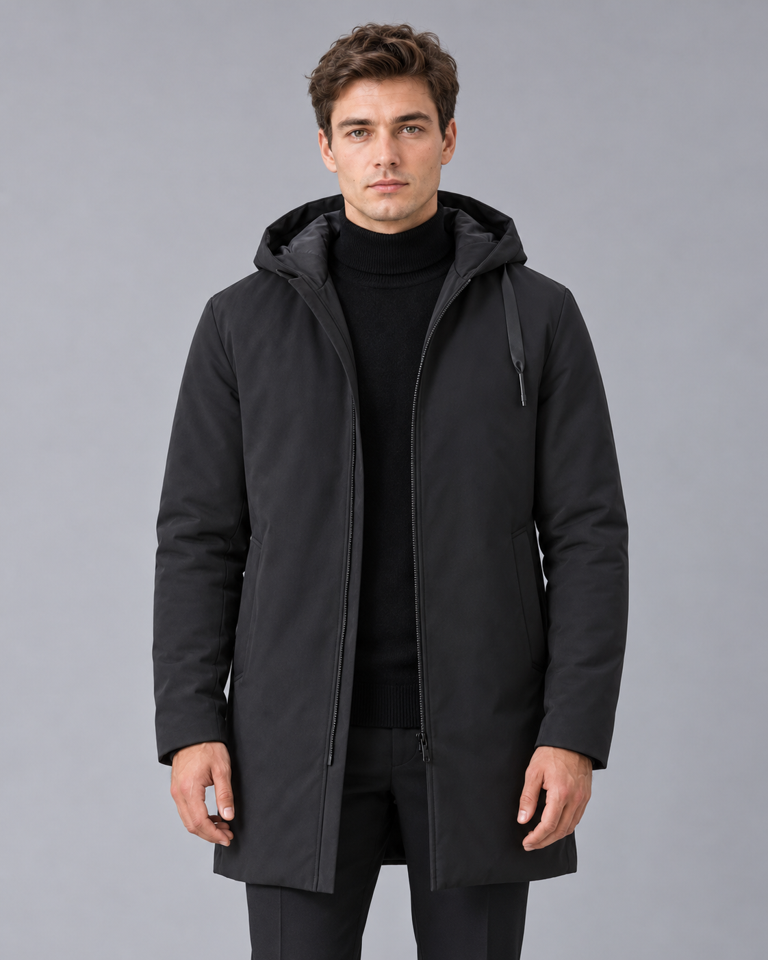 Men's Waterproof Parka Longline Coat | Hooded Winter Jacket with Quilted Lining