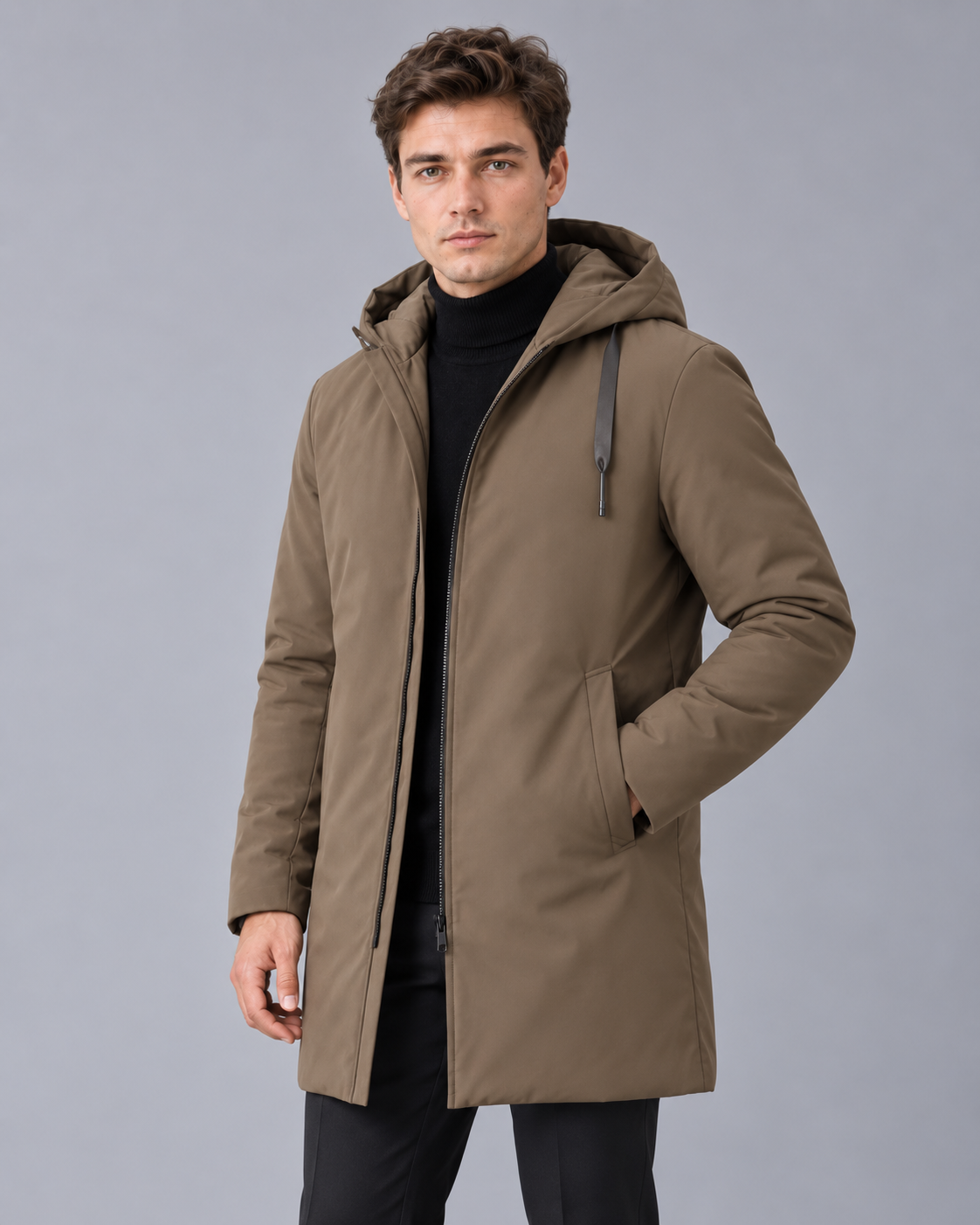Men's Waterproof Parka Longline Coat | Hooded Winter Jacket with Quilted Lining