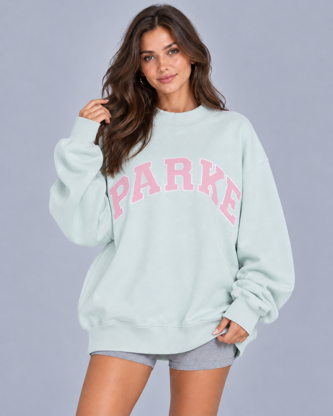 Women's Mock Neck Oversized Jumper | Long Sleeve Sweatshirt with Chenille varsity lettering