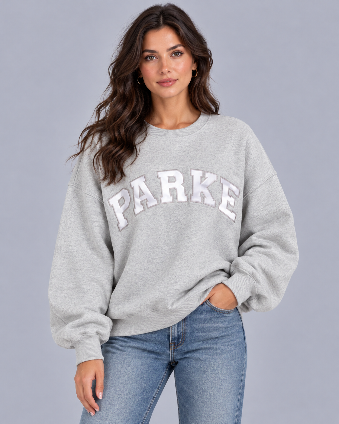Women's Mock Neck Oversized Jumper | Long Sleeve Sweatshirt with Chenille varsity lettering