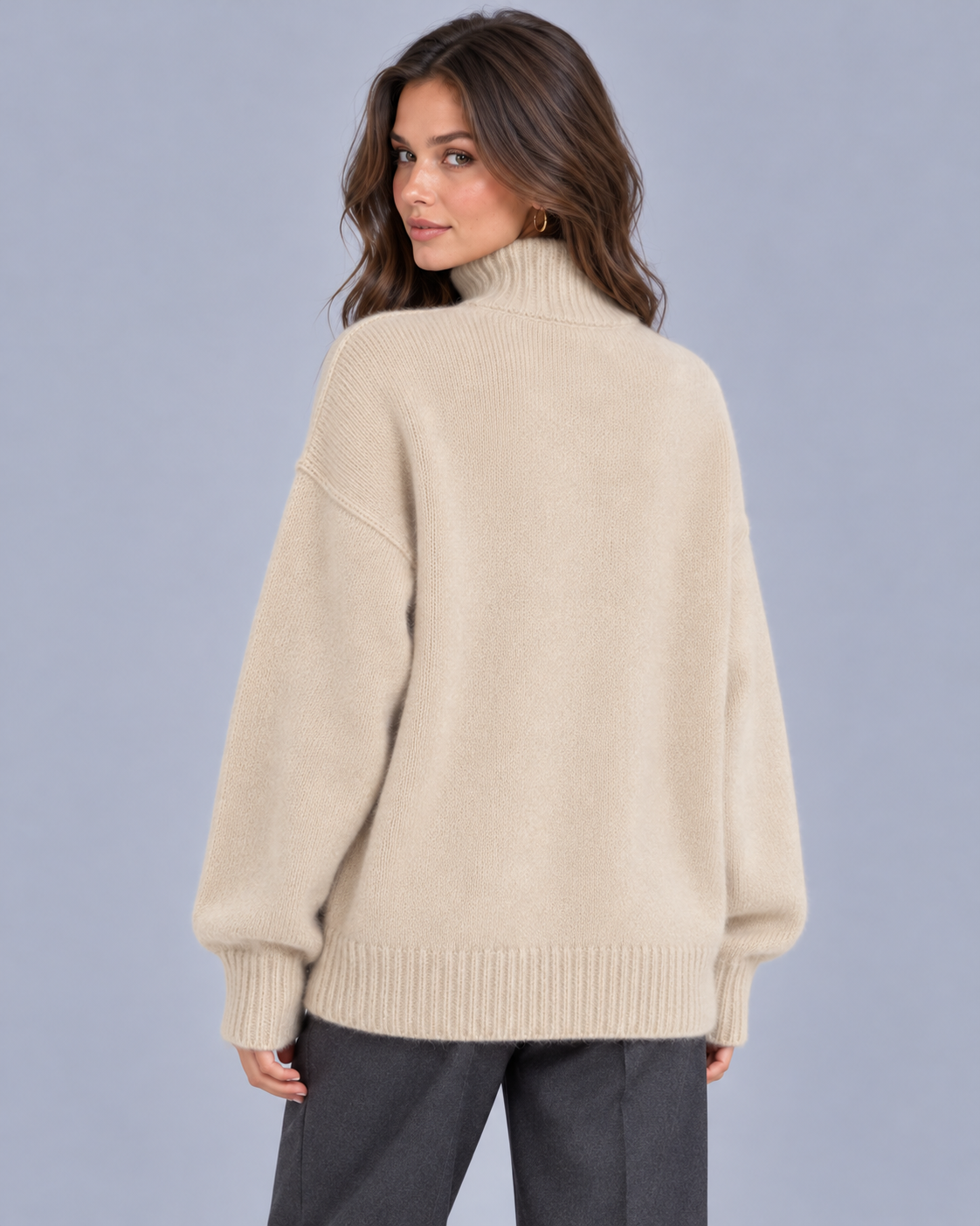 Women's Oversized Turtleneck Jumper – Ribbed Knit Cuffs & Hem, Dropped Shoulders
