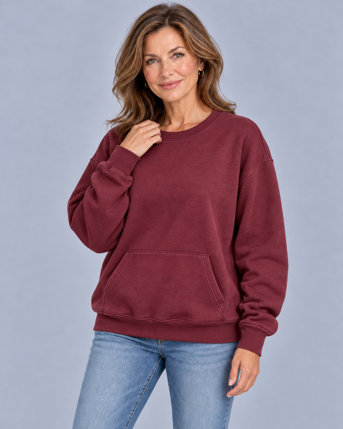 Women's Oversized Sweatshirt – Crew Neck, Kangaroo Pocket, Dropped Shoulders, Relaxed Fit
