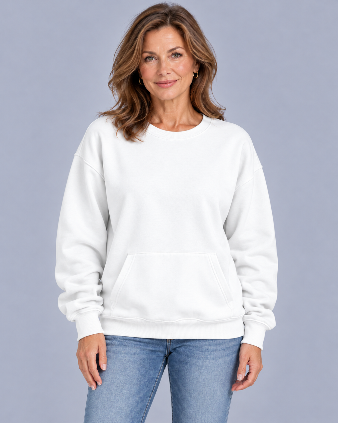 Women's Oversized Sweatshirt – Crew Neck, Kangaroo Pocket, Dropped Shoulders, Relaxed Fit