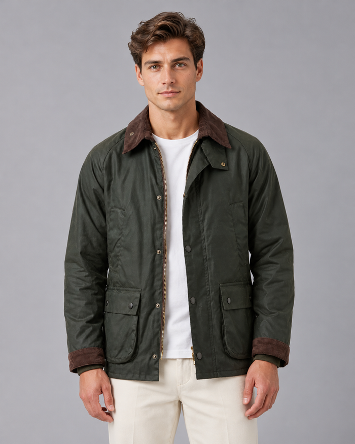 Men's Barn Jacket in Oil-Waxed Nylon | Corduroy Collar, Loose Fit