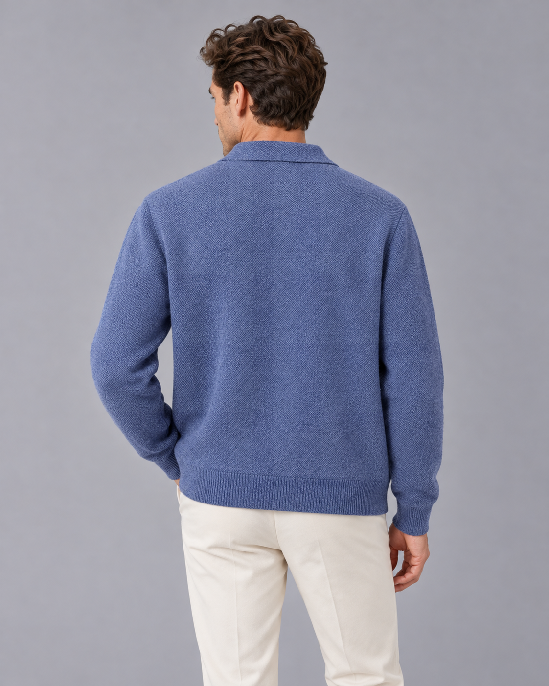 Men's 100% Cashmere Knitted Overshirt Jacket with Patch Pockets