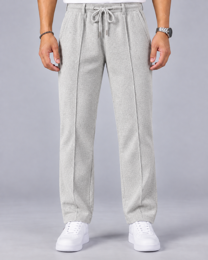 Men's 100% Cashmere Trousers with Drawstring Waist and Pintuck Seams