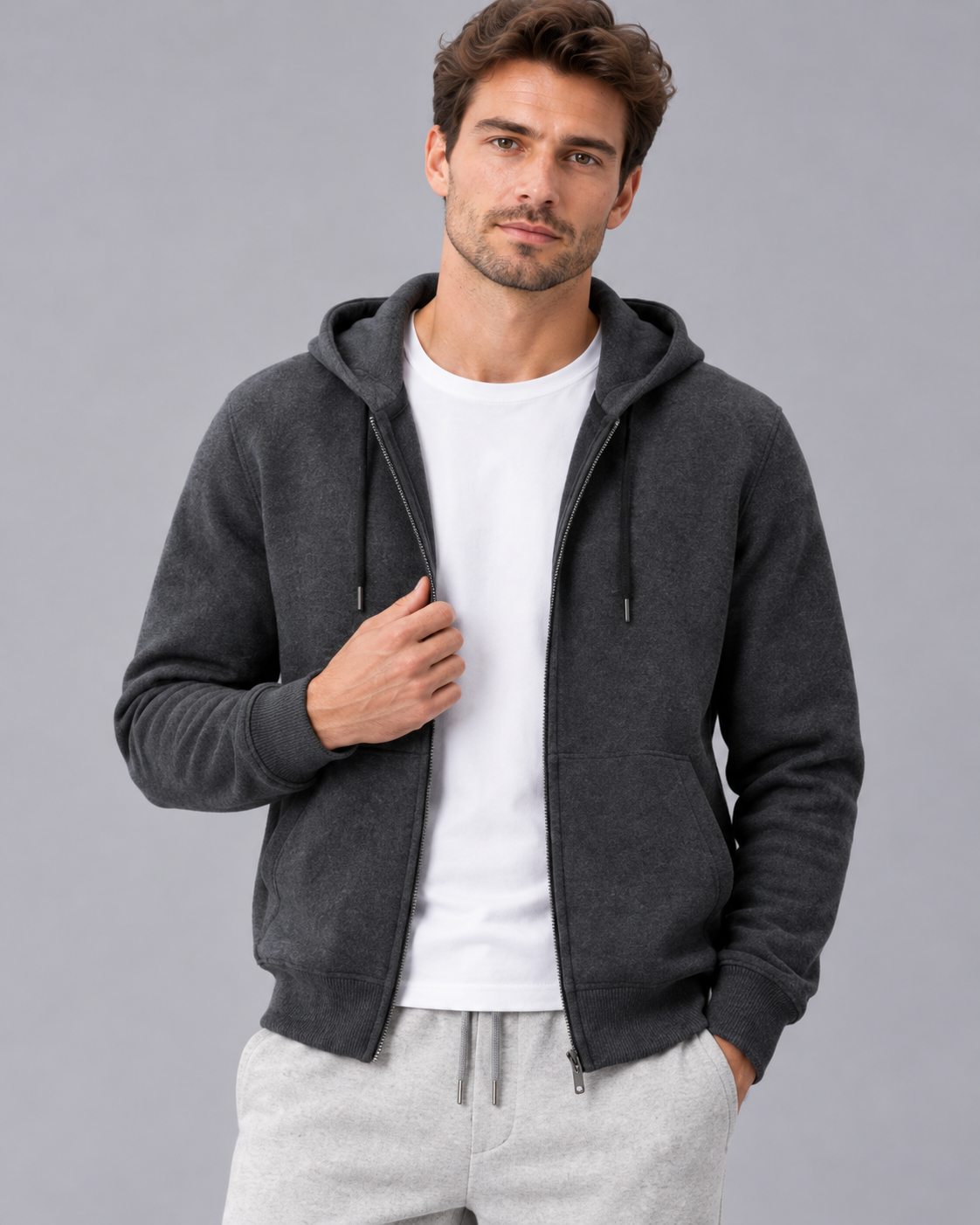 Men's 100% Cashmere Tracksuit with Zip-Up Hoodie and Drawstring Joggers