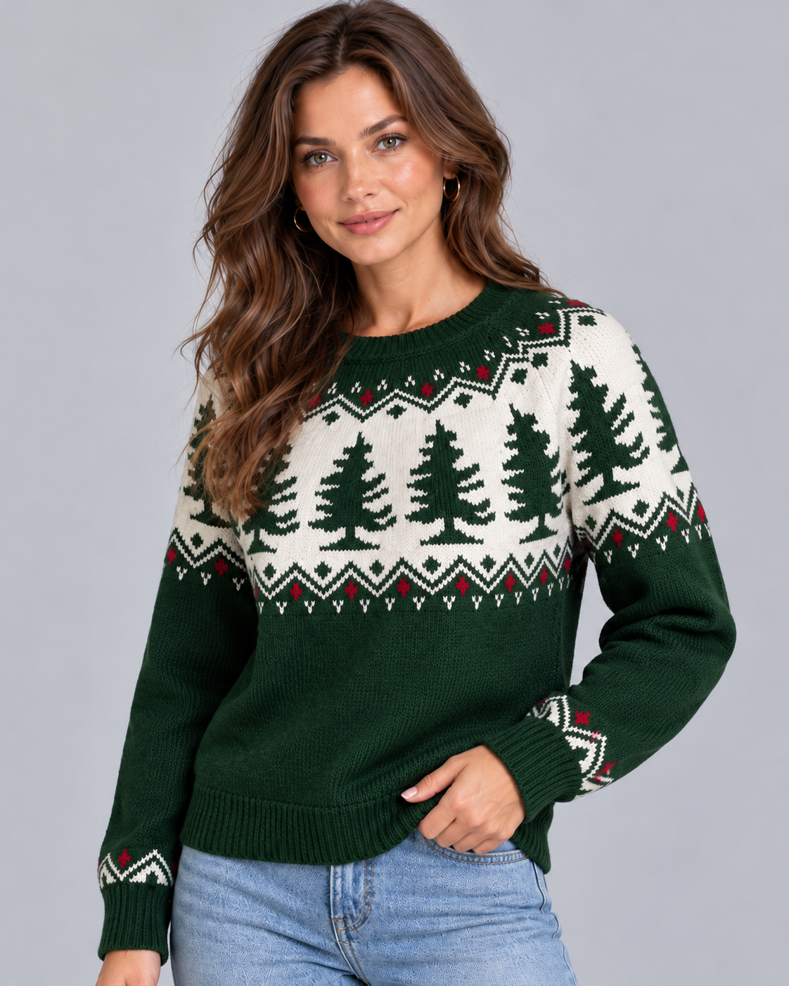 Women's Ugly Pine Tree Fair Isle Christmas Jumper | Festive Crewneck Sweater