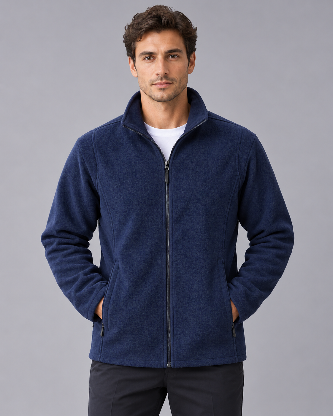 Men's Full Zip Polar Fleece Jacket | Two-Way Zip with Stand Collar