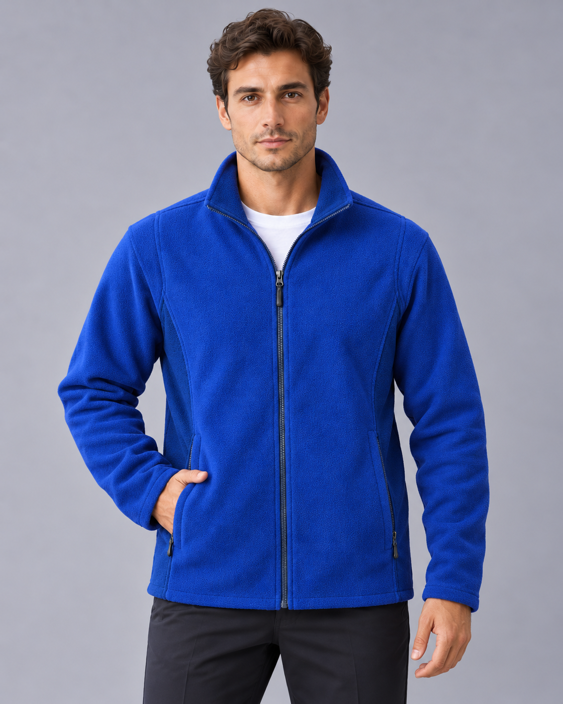 Men's Full Zip Polar Fleece Jacket | Two-Way Zip with Stand Collar