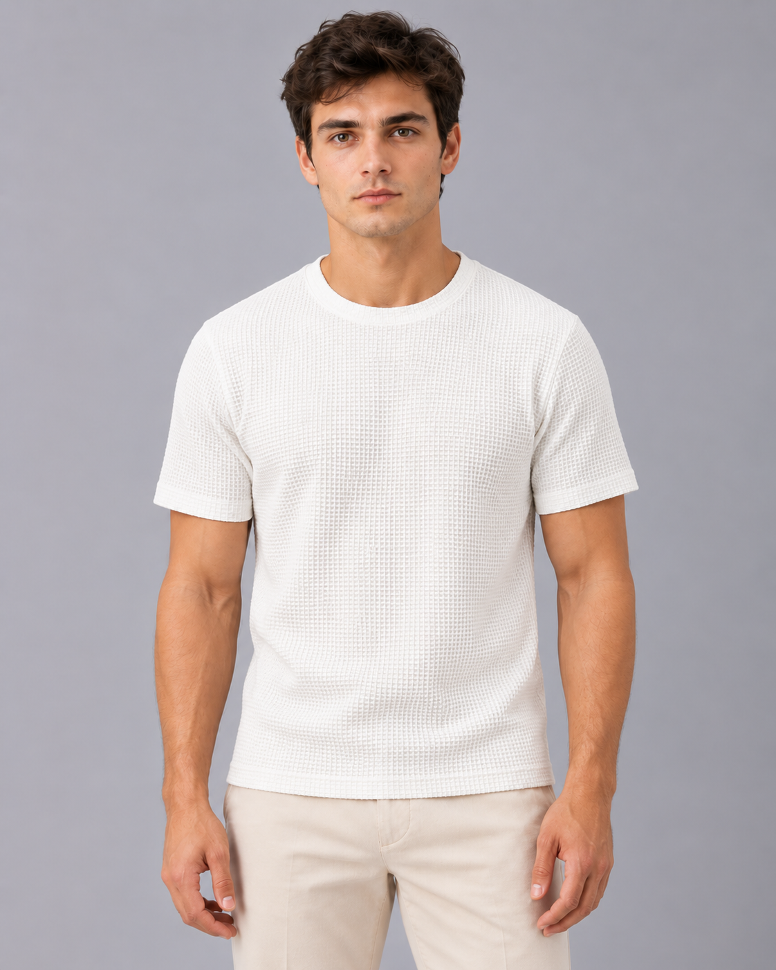 Men's Textured Crew Neck T-Shirt | Short Sleeve with Raised Basket