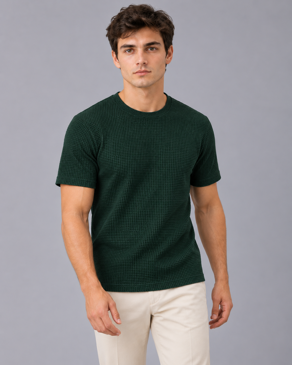Men's Textured Crew Neck T-Shirt | Short Sleeve with Raised Basket