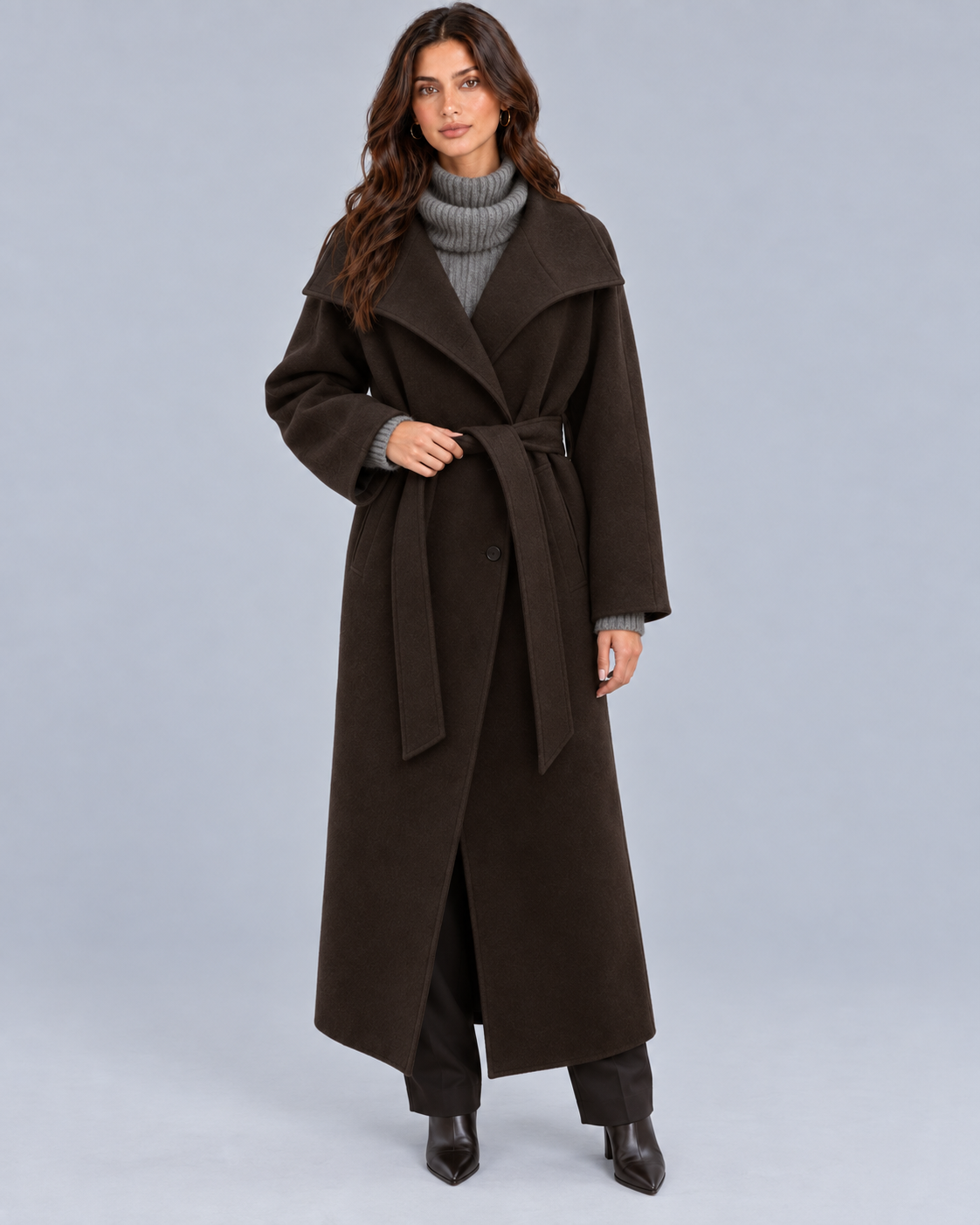 Women's Wool Blend Trench Coat | Elegant Ankle-Length Winter Outerwear