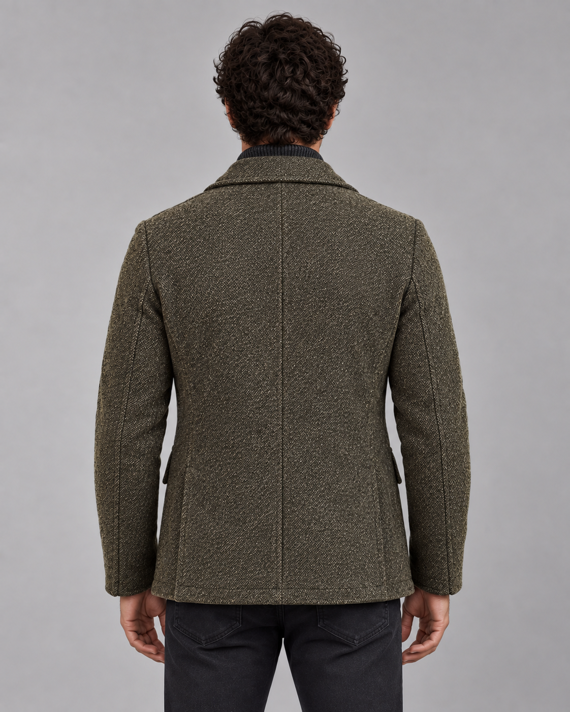 Men's Wool Button-Up Jacket with Tailored Collar