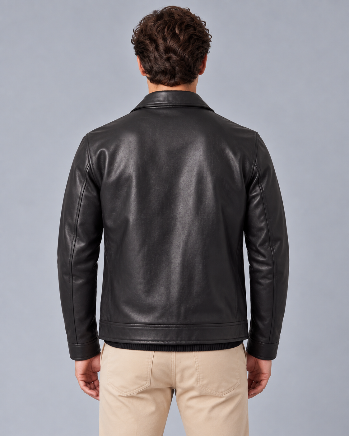 Men's Leather-Look Jacket with Zip-Up Front