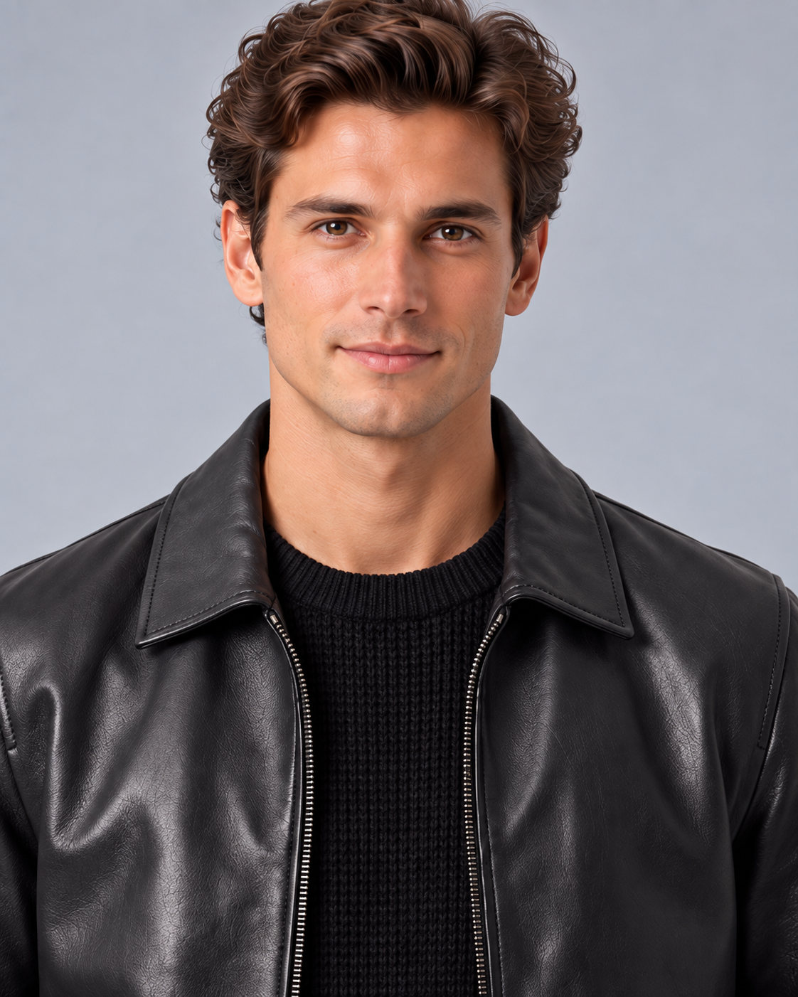 Men's Leather-Look Jacket with Zip-Up Front