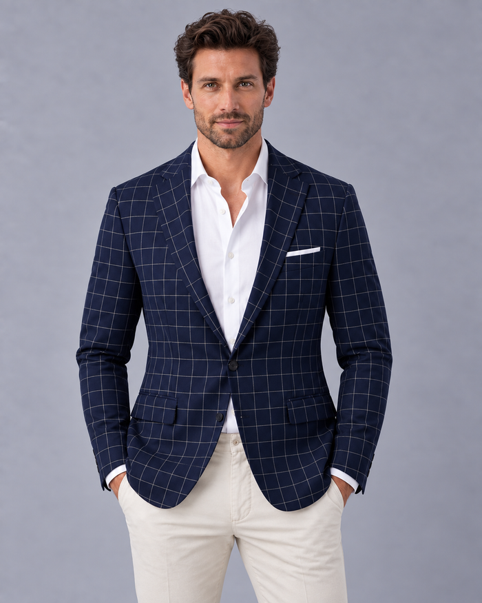 Men’s Windowpane Blazer – Tailored Smart Casual Jacket