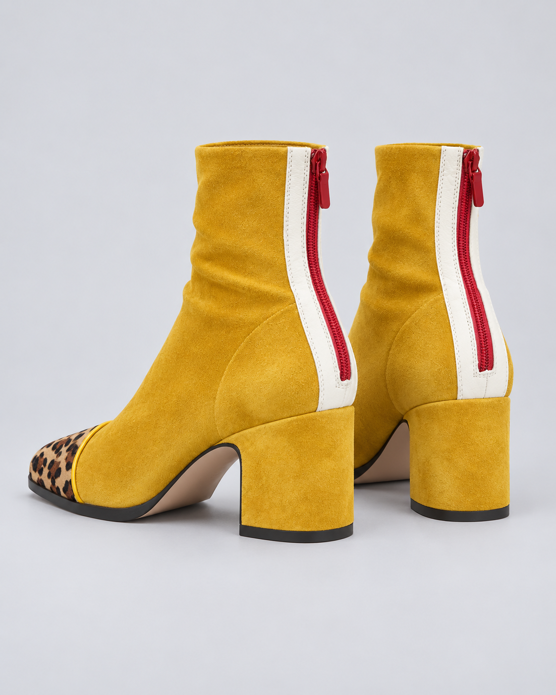 Women's Chic Ankle Boots with Block Heel & Leopard Print Toe