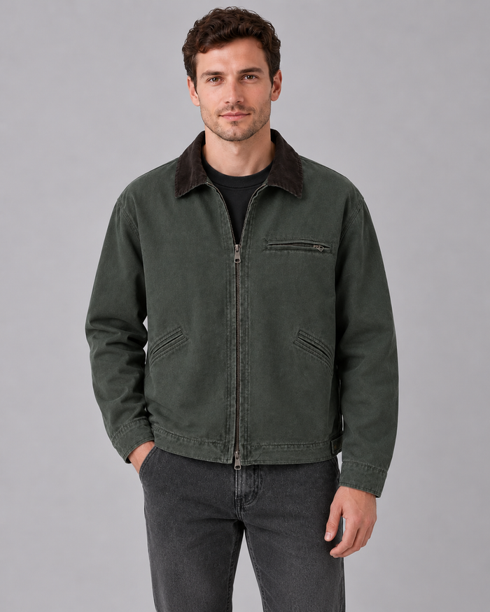 Men's Sturdy Cotton Canvas Barn Jacket with Corduroy Collar