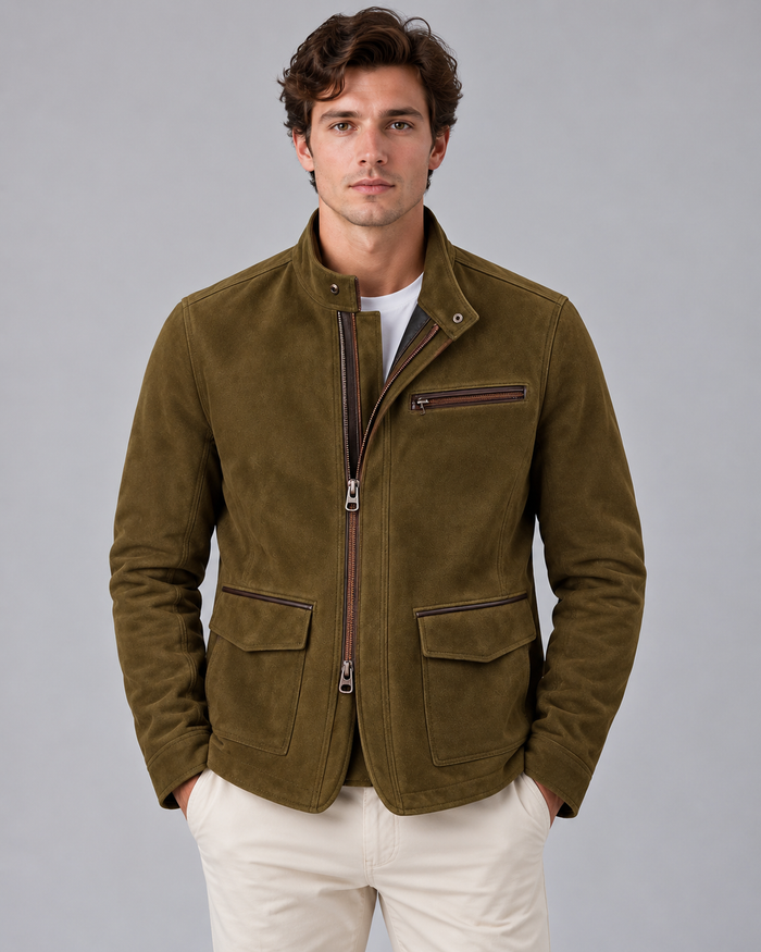 Men's Structured Cotton Jacket with Double-Sided Zipper