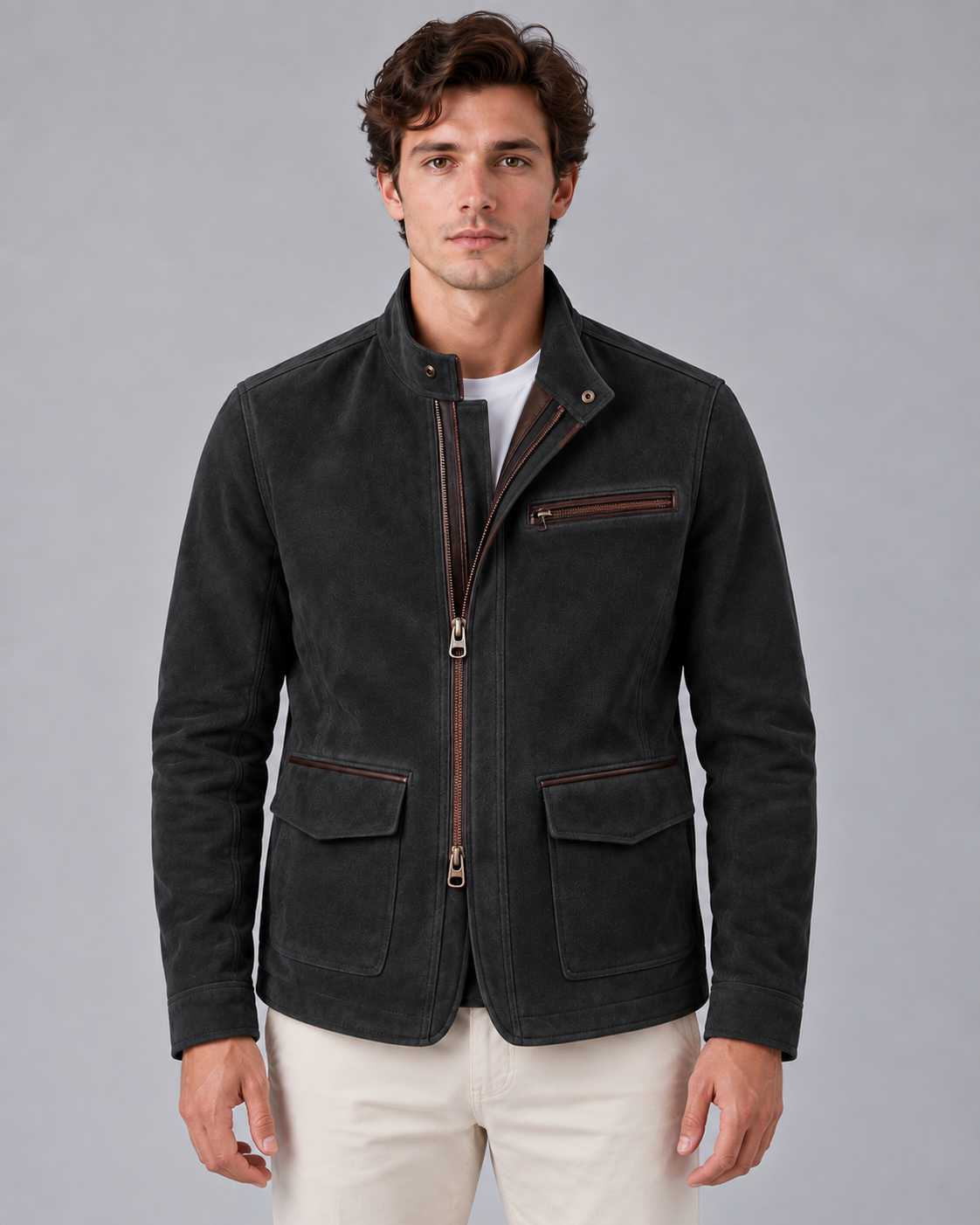 Men's Structured Cotton Jacket with Double-Sided Zipper