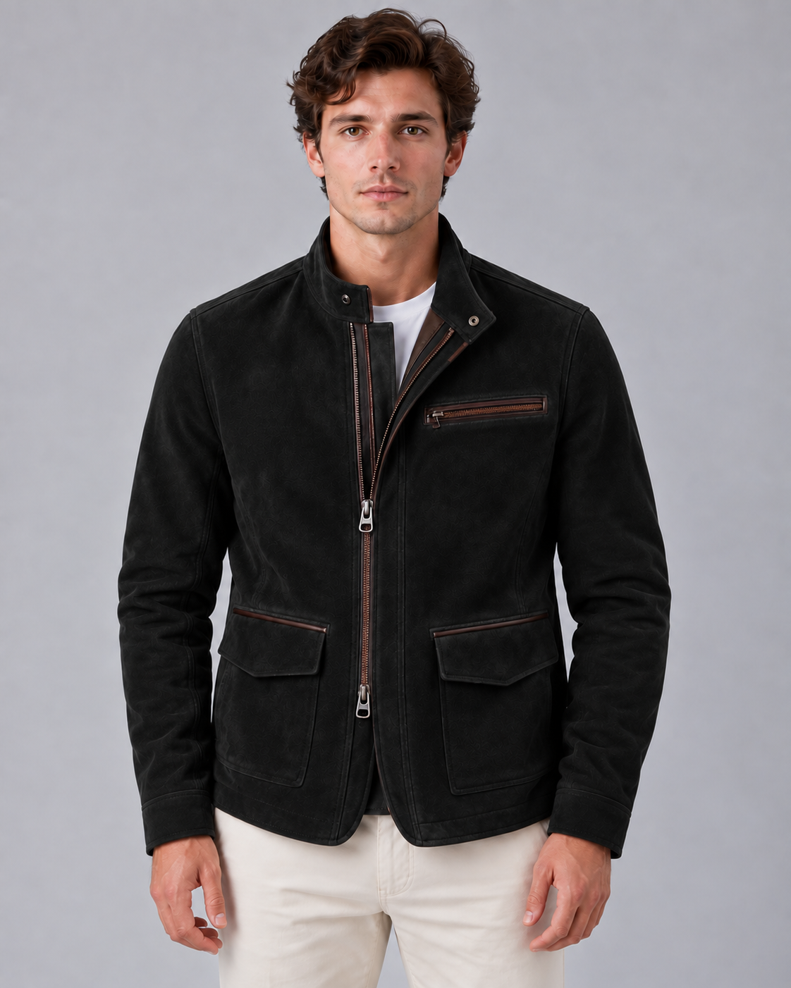 Men's Structured Cotton Jacket with Double-Sided Zipper